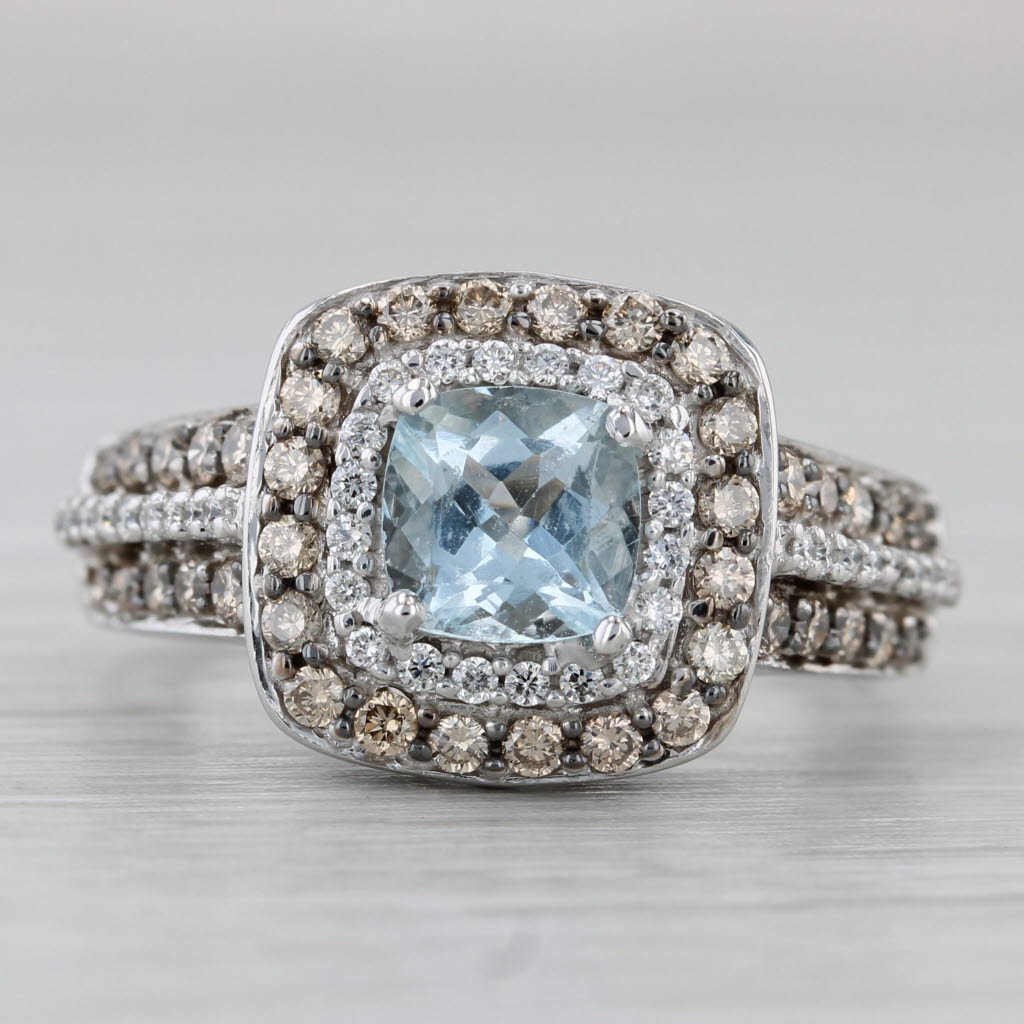 Le Vian 1.30ctw Aquamarine Diamond Halo Ring 14k White Gold Size 6.75