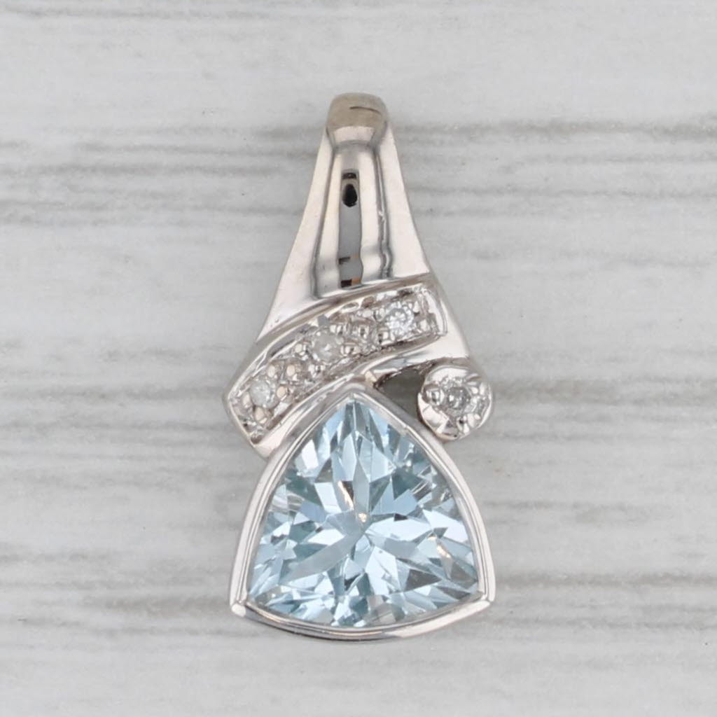 Gray 0.92ctw Aquamarine Diamond Pendant 14k White Gold Small Drop