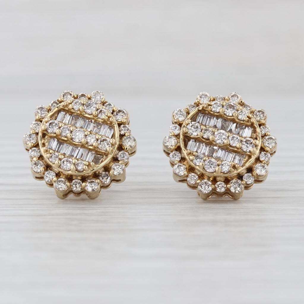 1.81ctw Diamond Flower Statement Stud Earrings 10k Yellow Gold Screw Back Studs
