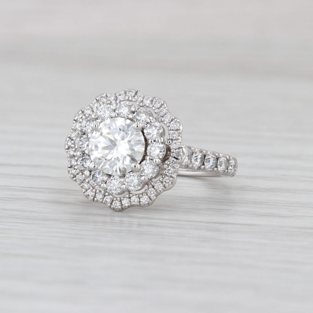 GIA Vera Wang 1.81ctw Diamond Halo Engagement Ring 14k White Gold Size 4