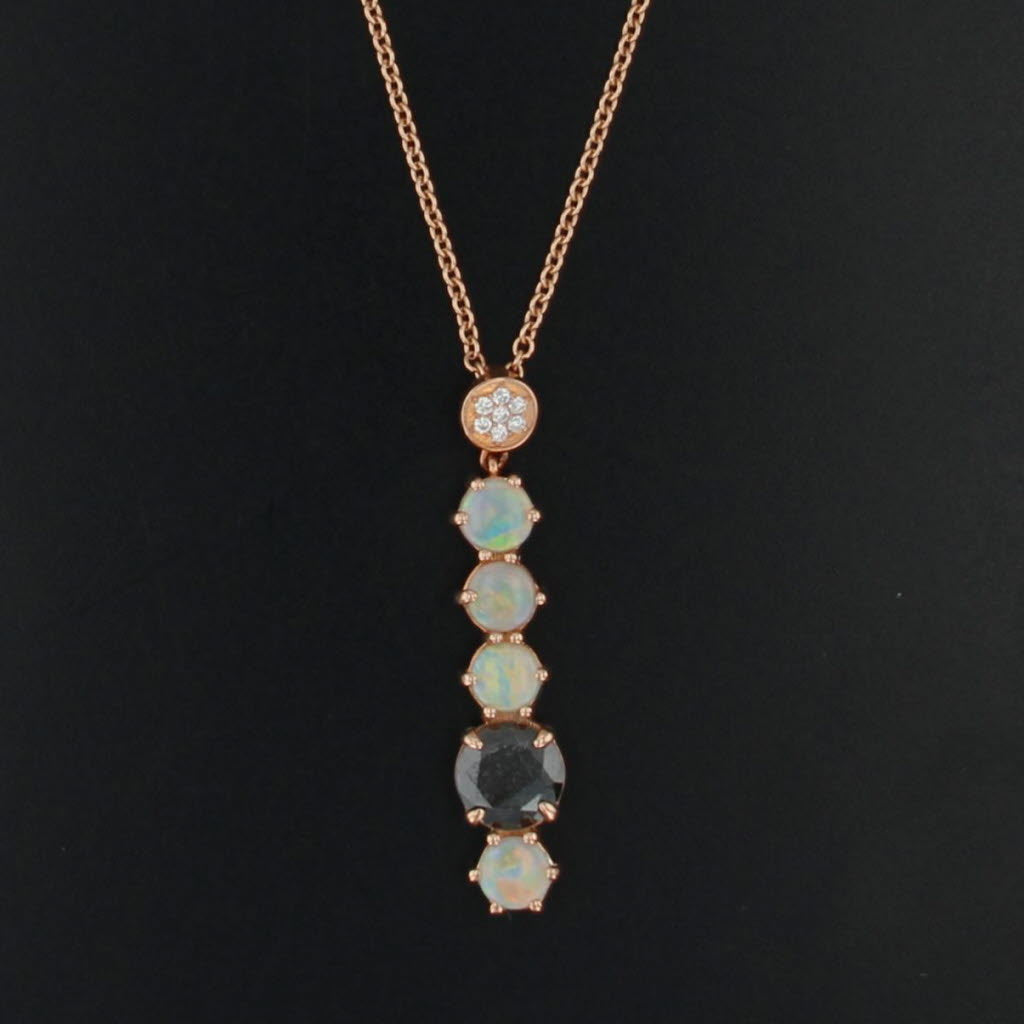 New 2.56ctw Diamond Opal Pendant Necklace 14k Rose Gold 17.75" Cable Chain