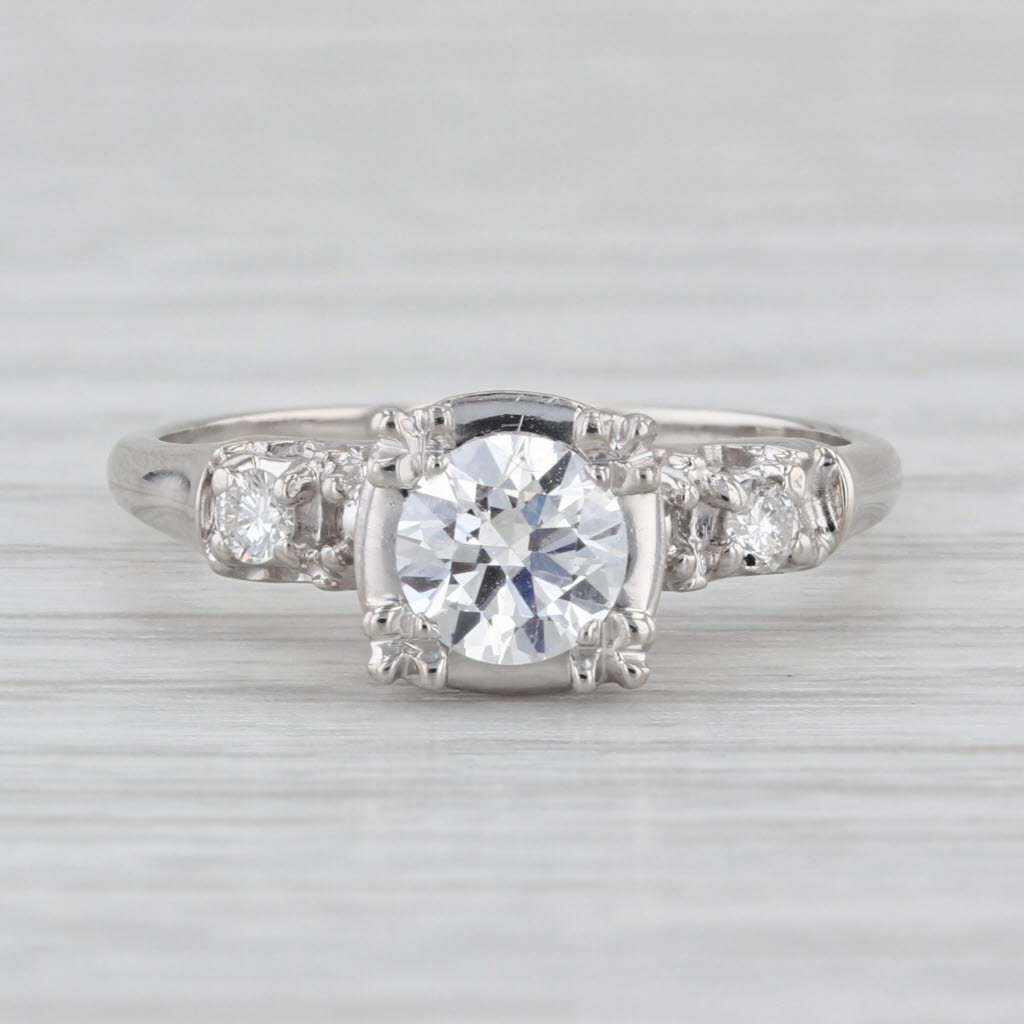 Vintage Round 0.64ctw Diamond Engagement Ring 900 Platinum Size 6