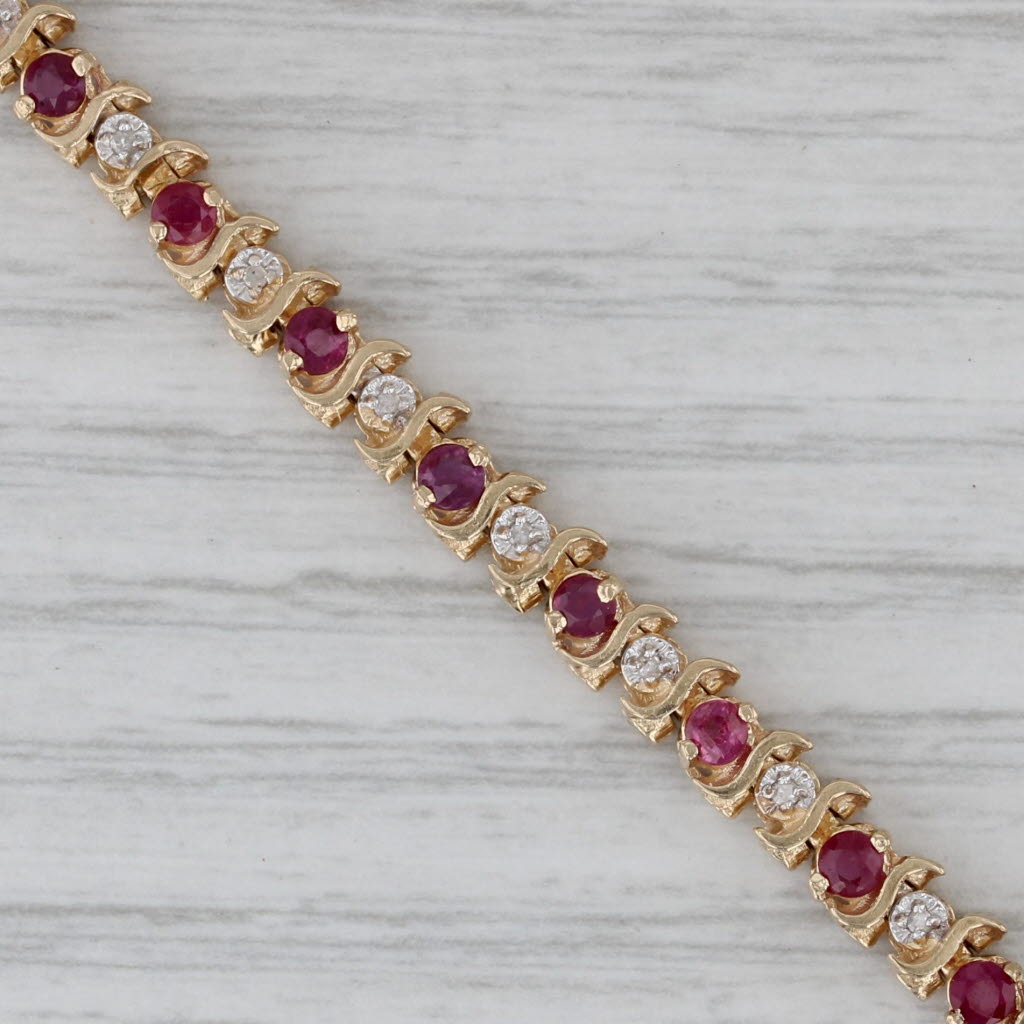 Gray 2.10ctw Ruby Diamond Tennis Bracelet 14k Yellow Gold 7" 4.4mm