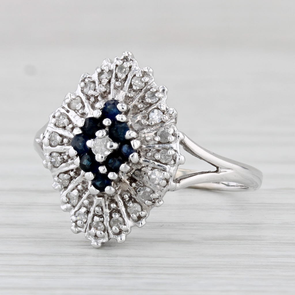 Light Gray 0.26ctw Blue Sapphire Diamond Cluster Ring 10k White Gold Size 8.25