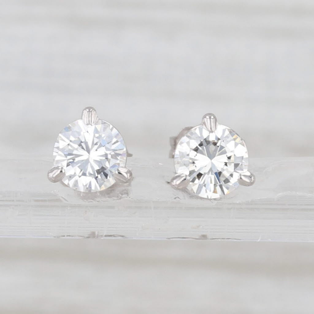 New 0.87ctw Diamond Stud Earrings 14k White Gold Round Solitaire Studs