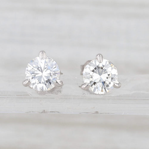 New 0.87ctw Diamond Stud Earrings 14k White Gold Round Solitaire Studs