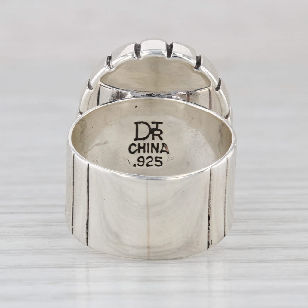 Marbled Chalcedony Jasper Ring Sterling Silver Size 6.5 Oval Cabochon Statement