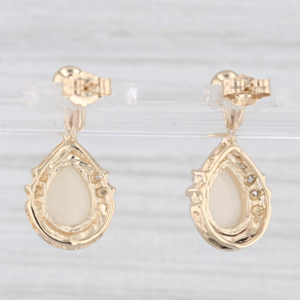 Light Gray Opal Diamond Teardrop Earrings 14k Yellow Gold Dangles