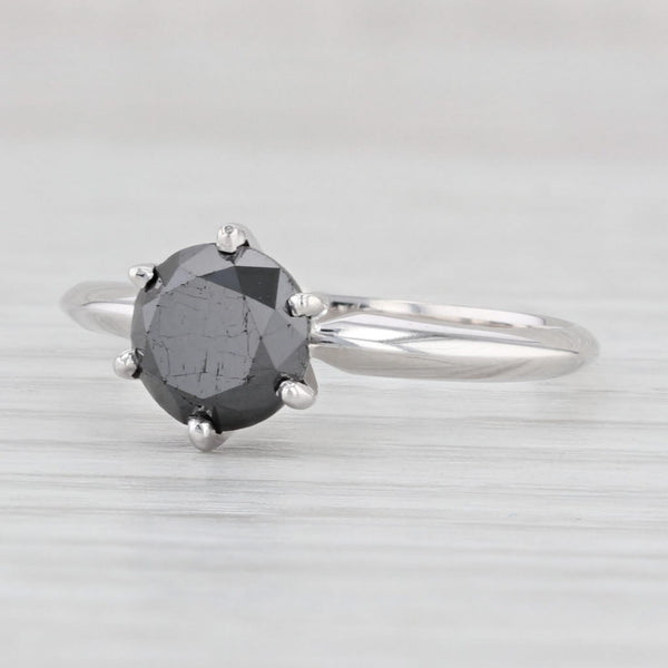 Light Gray 1.62ct Black Diamond Ring 14k White Gold Size 7 Round Solitaire