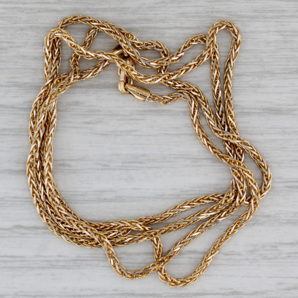 Gray 23.5" Wheat Chain Necklace 18k Yellow Gold 1.6mm Italian