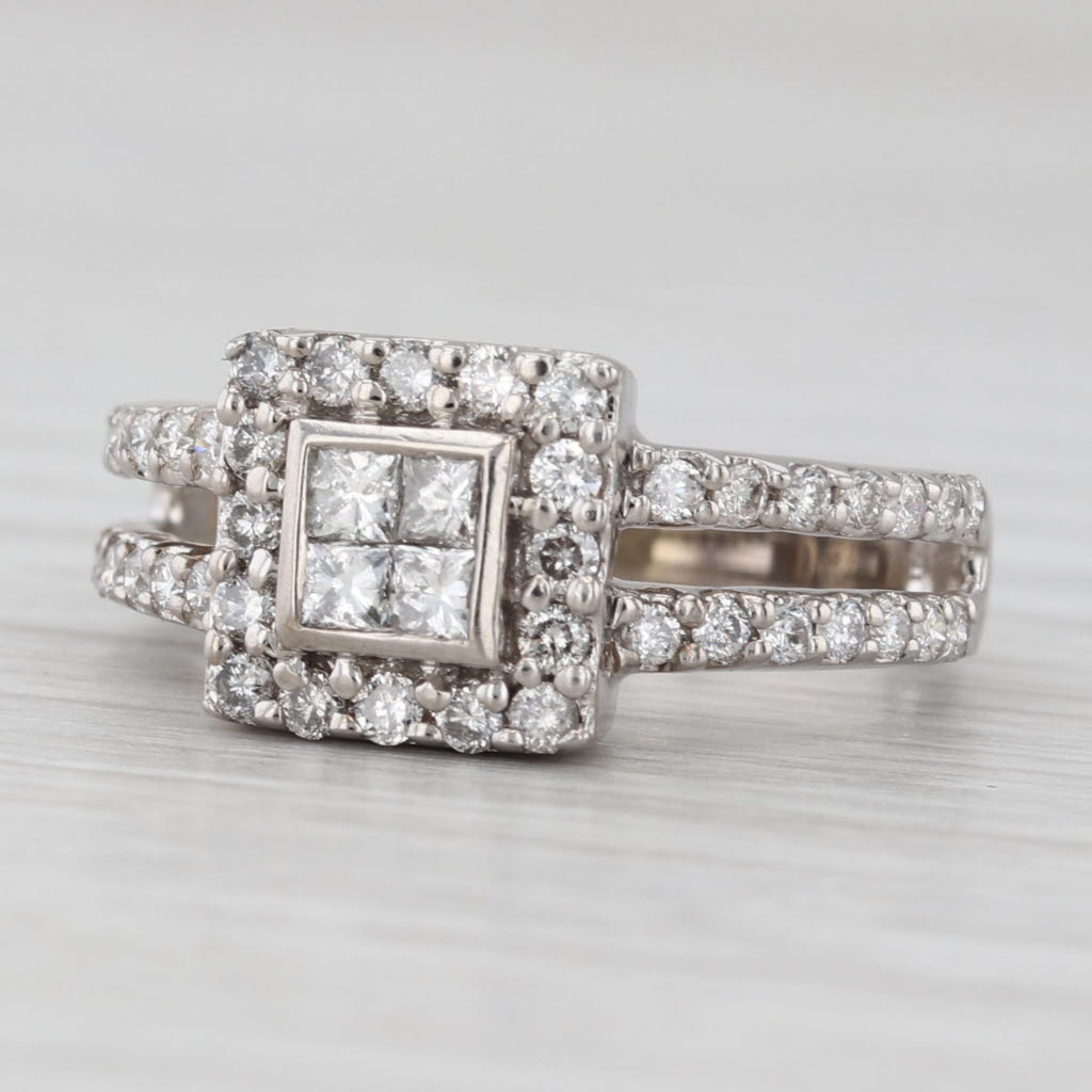 Light Gray 0.75ctw Diamond Princess Halo Engagement Ring 14k White Gold Size 5.25