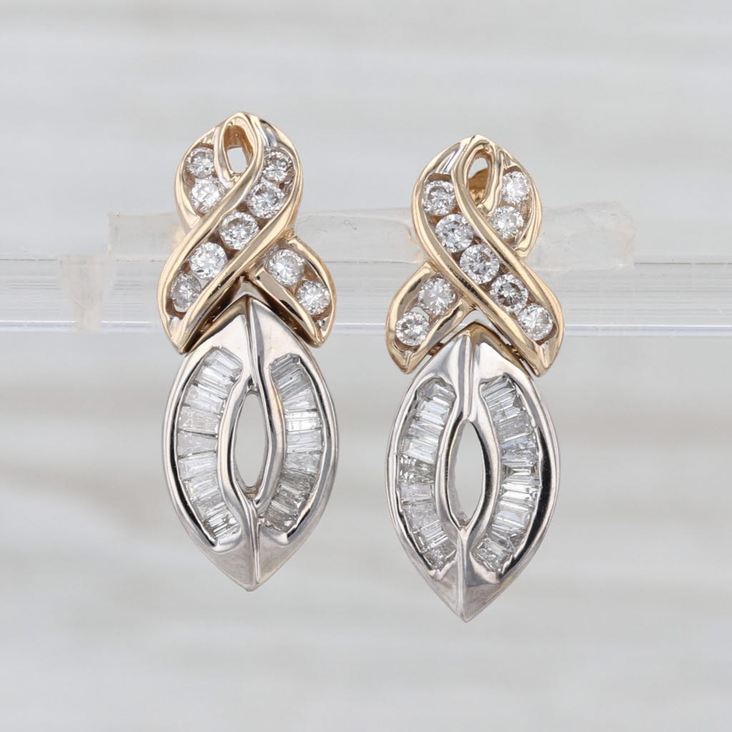0.80ctw Diamond Drop 2-Toned Earrings 14k White Yellow Gold