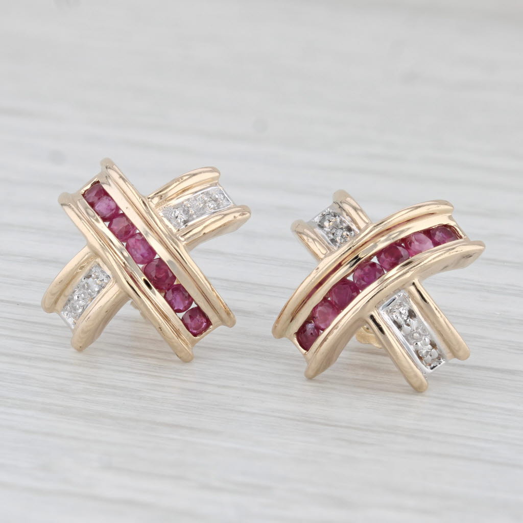 Light Gray 0.72ctw Ruby Diamond X Stud Earrings 14k Yellow Gold