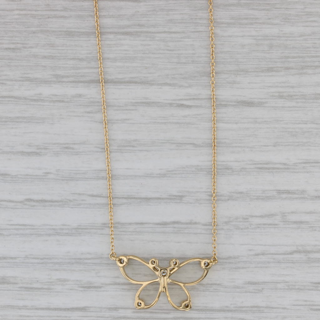Gray Tiffany & Co Butterfly Pendant Necklace 0.11ctw 18k Gold 16" Cable Chain