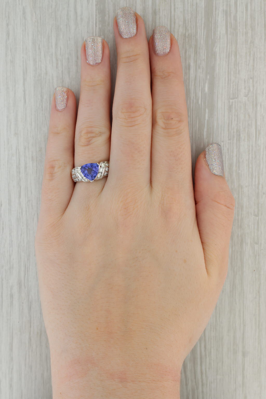 Dark Gray 3.30ctw Trillion Tanzanite Diamond Ring 14k White Gold Size 7.75