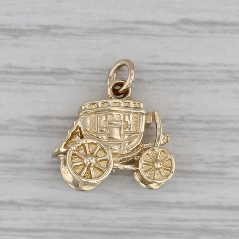 Vintage Stagecoach Charm 14k Yellow Gold Western Souvenir Pendant
