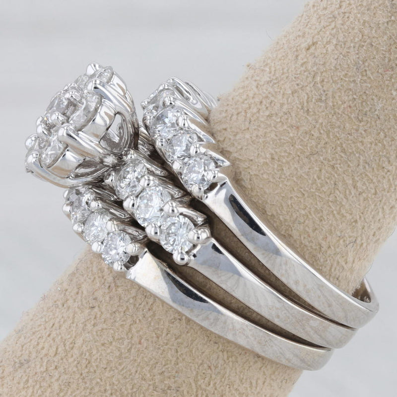 2.90ctw Diamond Cluster Engagement Ring Wedding Bands Bridal Set 14k White Gold