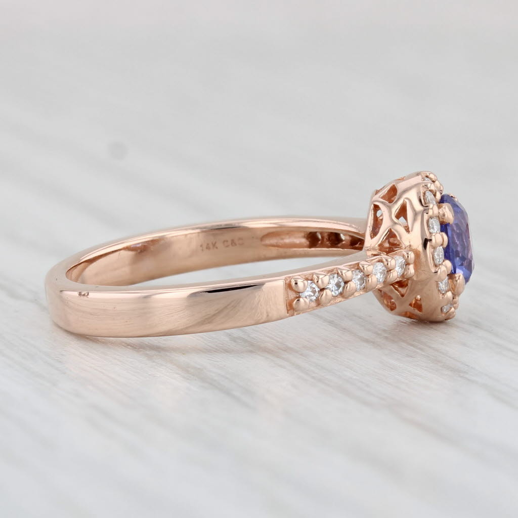 Light Gray 0.67ctw Tanzanite Moissanite Halo Ring 14k Rose Gold Size 5.5 Engagement