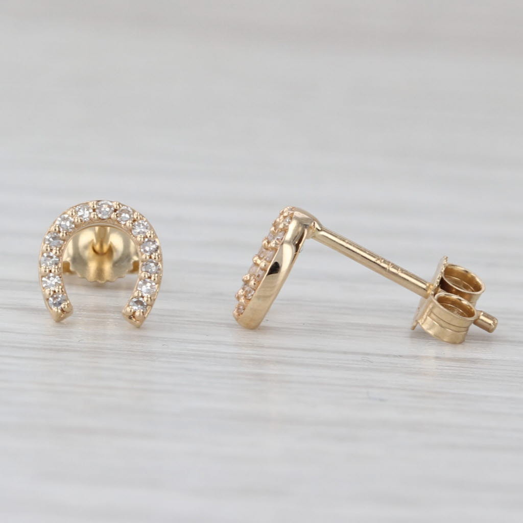 New 0.10ctw Diamond Horseshoe Stud Earrings 14k Yellow Gold Lucky Western Studs