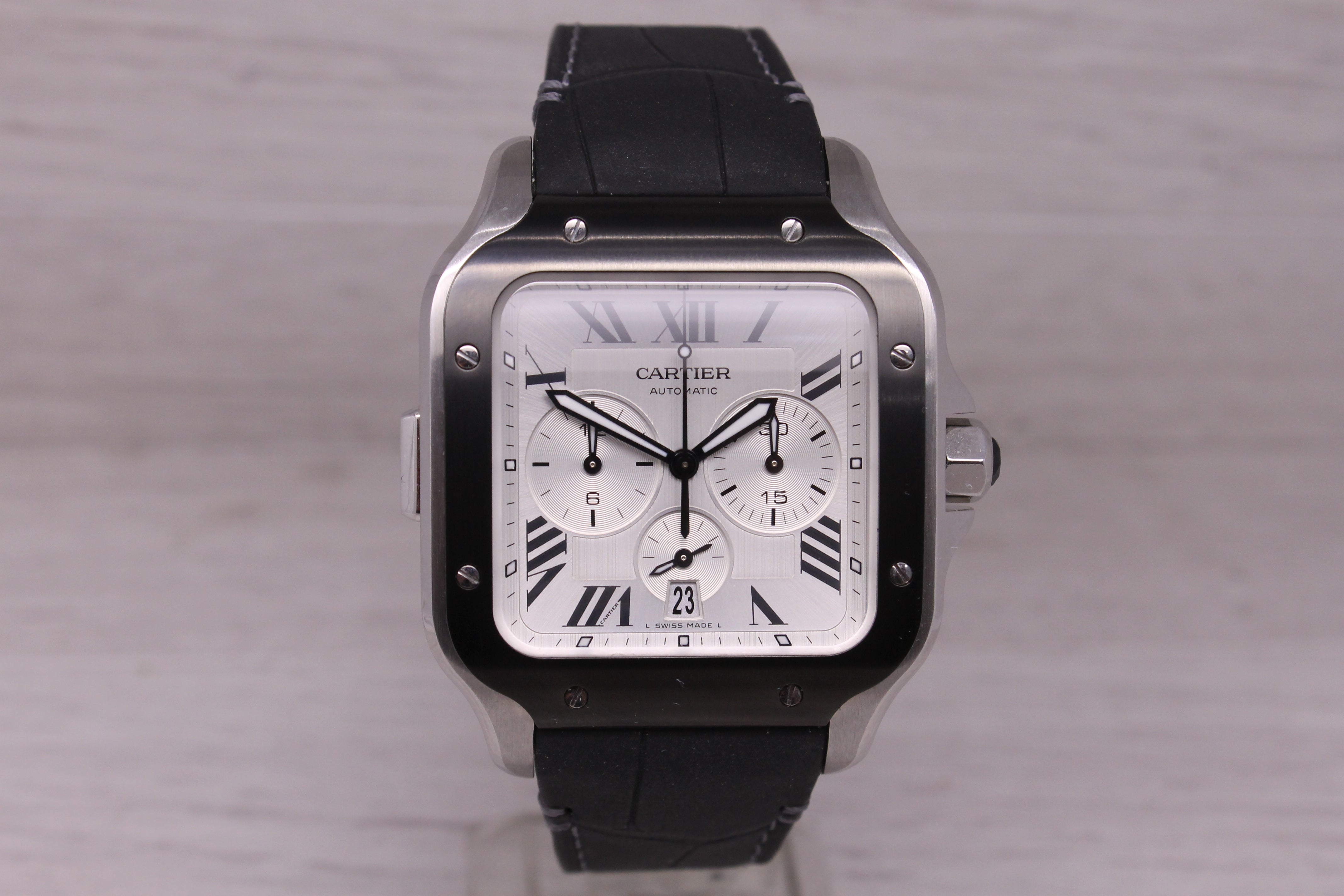 Cartier Santos XL Chronograph Men 40.5mm Steel Watch Box Strap Tag Card WSSA0017
