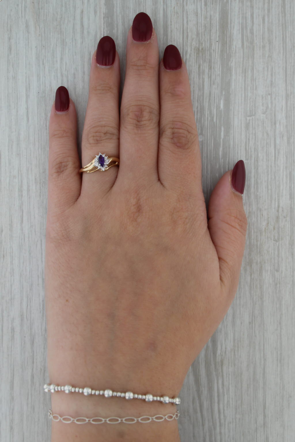 0.18ct Marquise Amethyst Ring 10k Yellow Gold Diamond Accents Size 7.25