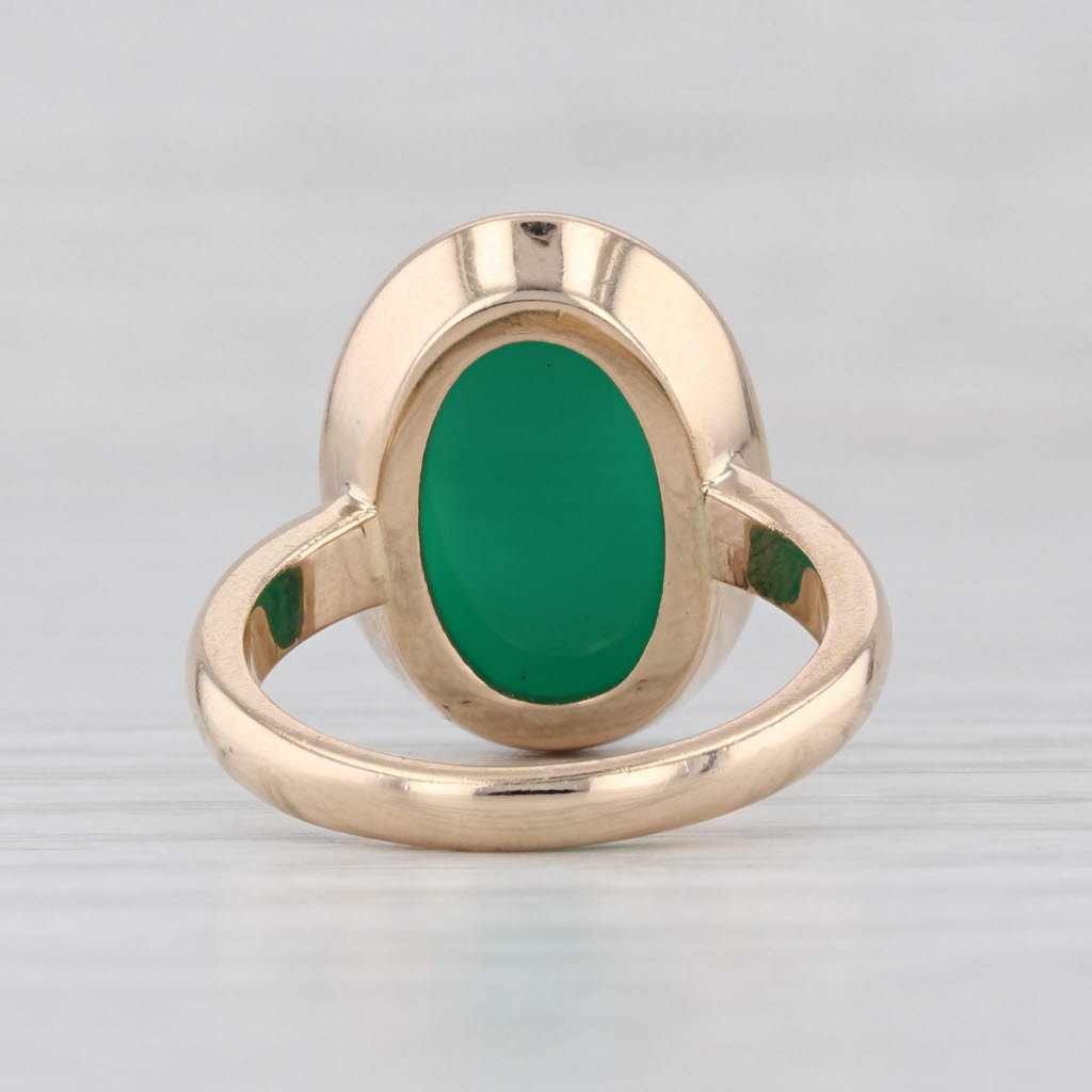 Vintage Church & Co Carved Glass Cameo Ring 14k Yellow Gold Size 6 Green White