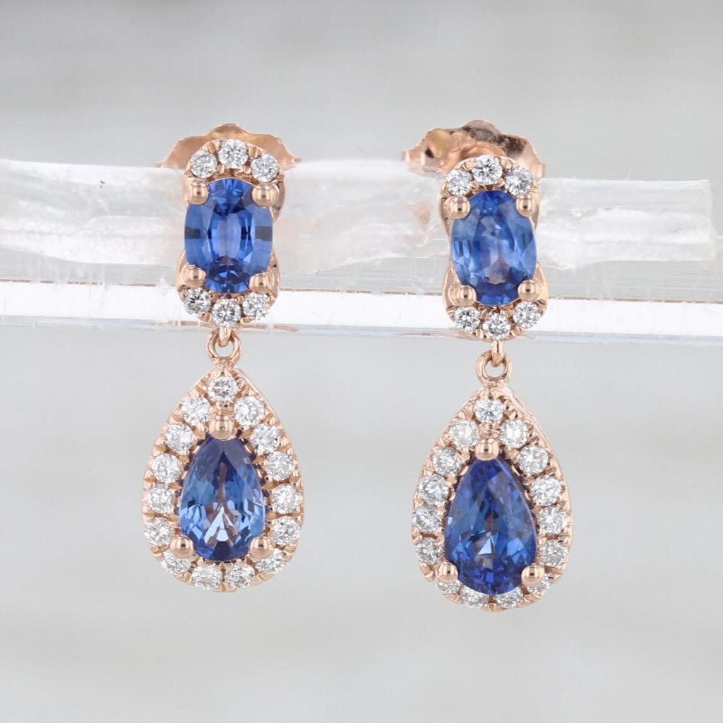 Le Vian Blue Sapphire Diamond Halo Teardrop Earrings 14k Rose Gold