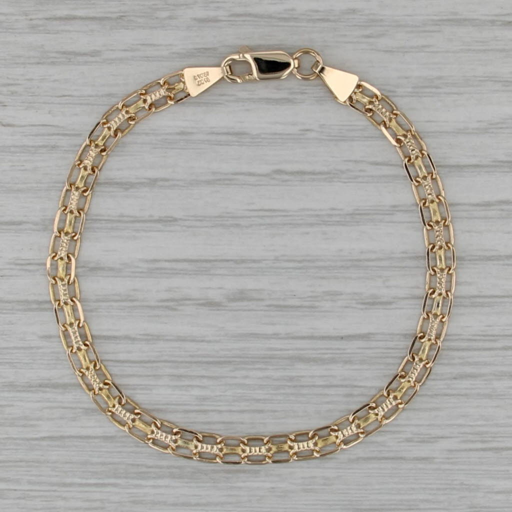 Double Curb Chain Bracelet 14k Yellow Gold 7" 4.3mm