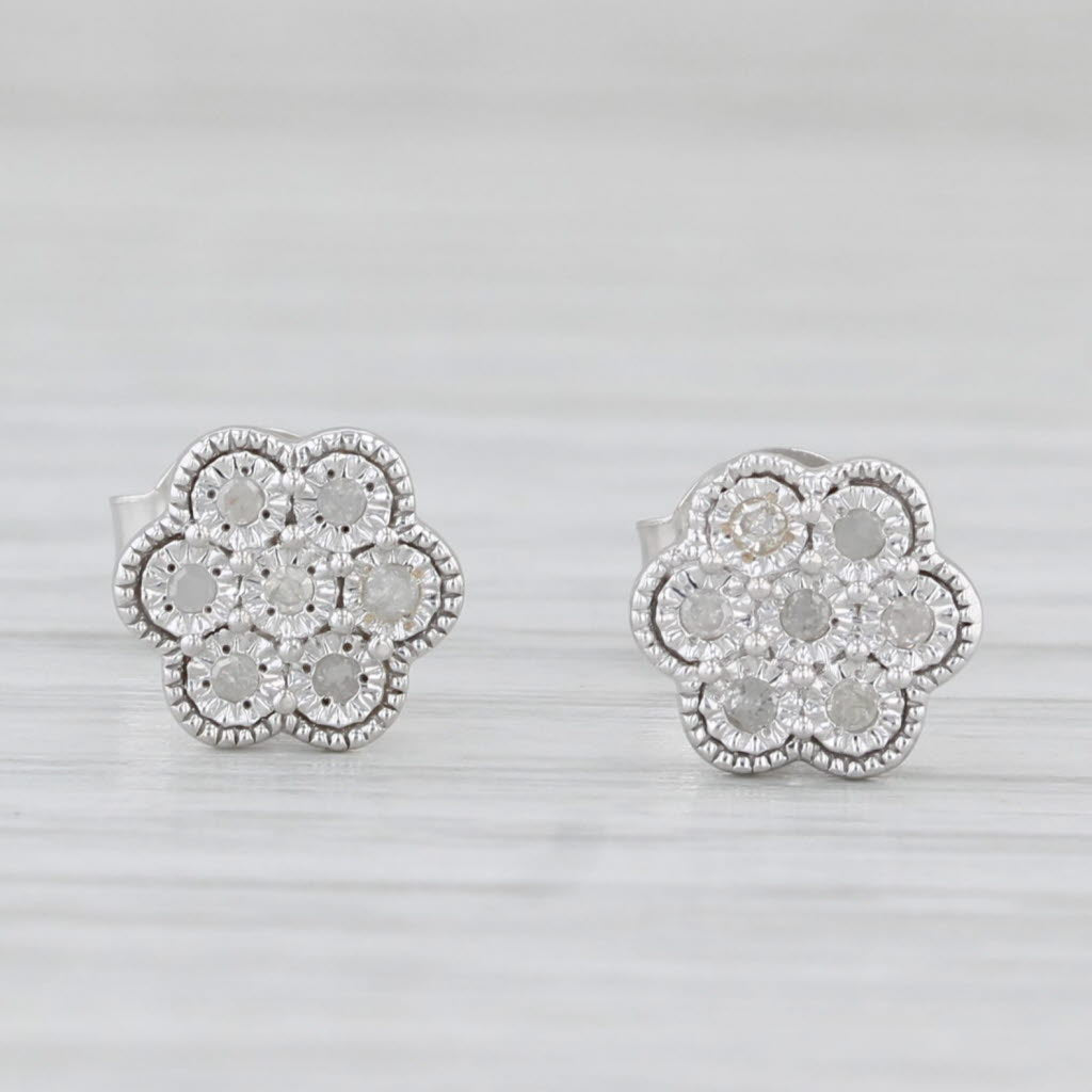 Light Gray Effy Diamond Flower Bouquet Stud Earrings Sterling Silver