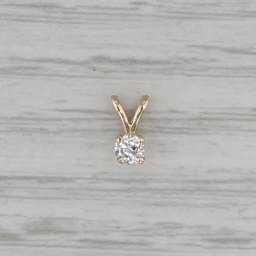 0.12ct Antique Round Diamond Solitaire Pendant 14k Yellow Gold Small Drop