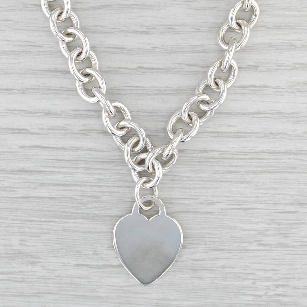 Engravable Tiffany ID Heart Tag Necklace Sterling Silver 16" Cable Chain