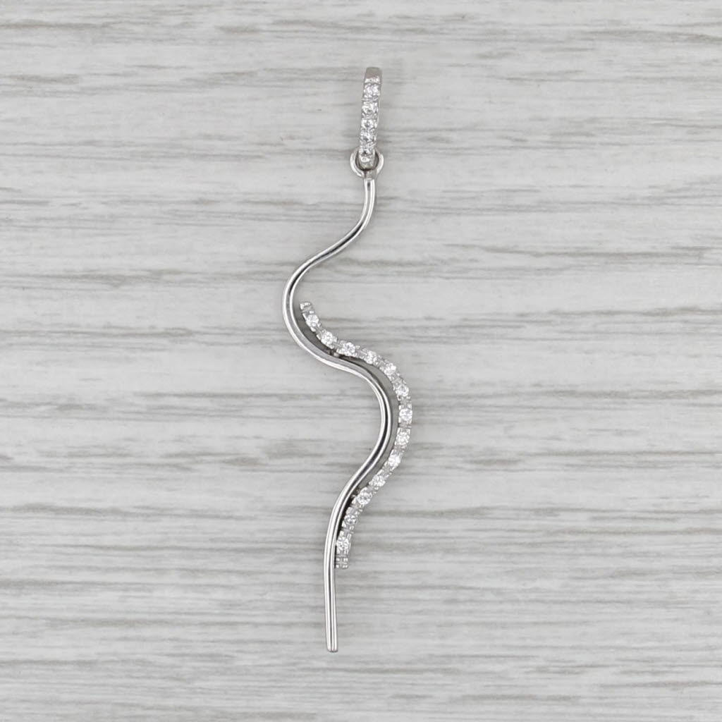 0.13ctw Cubic Zirconia Squiggle Pendant 18k White Gold Curved Graduated Journey