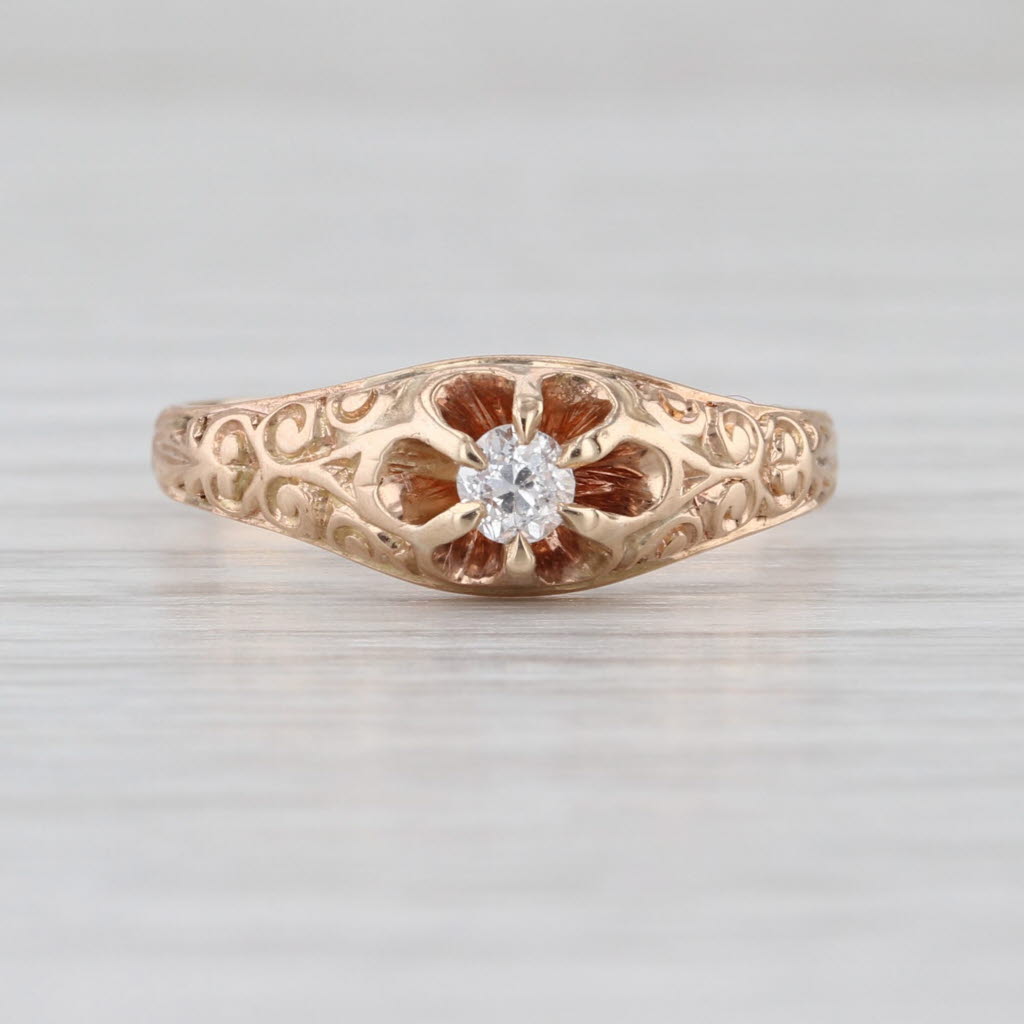 0.14ct Antique Old Mine Cut Diamond Solitaire Ring 14k Yellow Gold Size 6.75