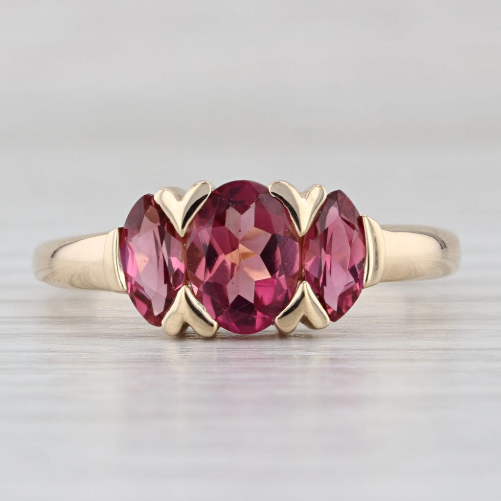 1.68ctw Pink Tourmaline 3-Stone Ring 14k Yellow Gold Size 10