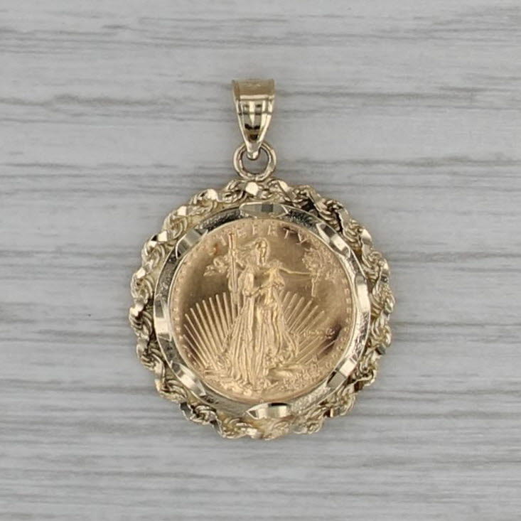 1995 1/10 oz American Gold Eagle Coin Pendant 14k 22k Gold Walking Liberty