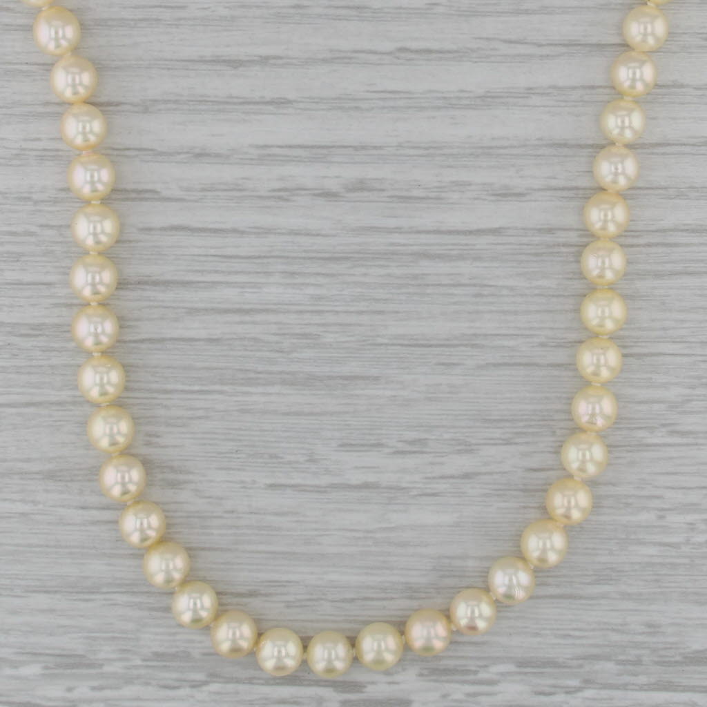 Vintage Cultured Pearl Single Beaded Strand Necklace 14k Gold Clasp 19"