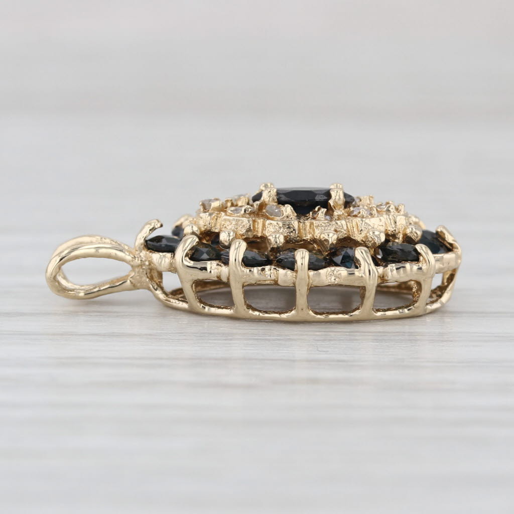 2.31ctw Blue Sapphire Diamond Halo Pendant 14k Yellow Gold