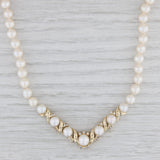 Light Gray Cultured Pearl 0.35ctw Diamond V Necklace 14k Yellow Gold 18"