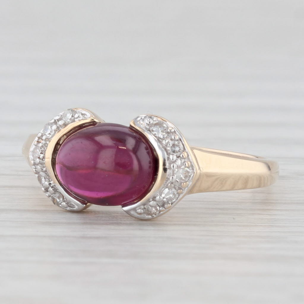 Light Gray Garnet Diamond Ring 10k Yellow Gold Size 6 Oval Cabochon Solitaire