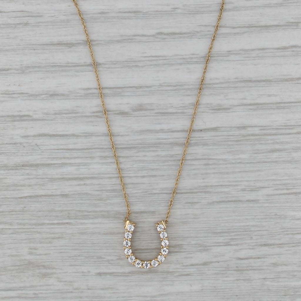 0.48ctw Cubic Zirconia Horseshoe Pendant Necklace 14k Gold Rope 18.25" Chain