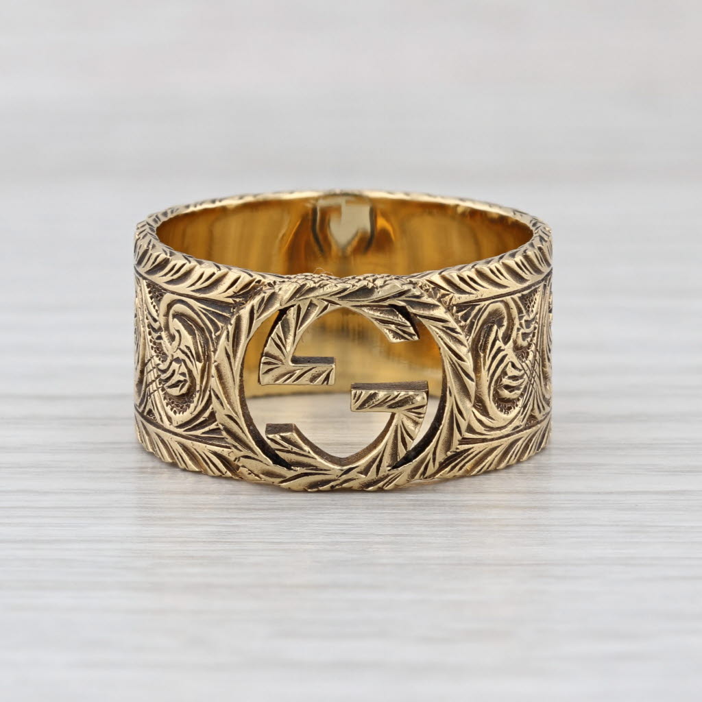 Gucci Arabesque Ring 18k Yellow Gold Ornate Floral Band