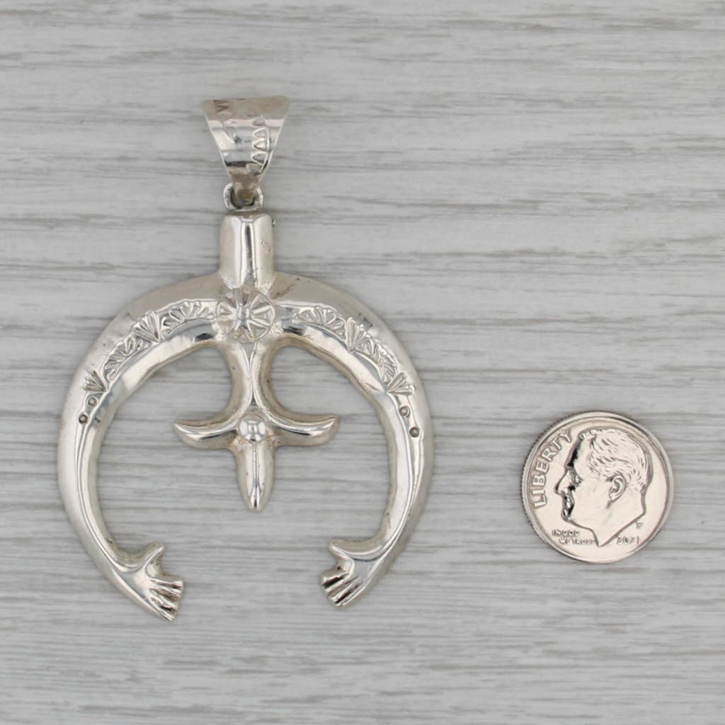 Sandcast Naja Pendant Sterling Silver Vintage Signed BY Crescent Hands Star