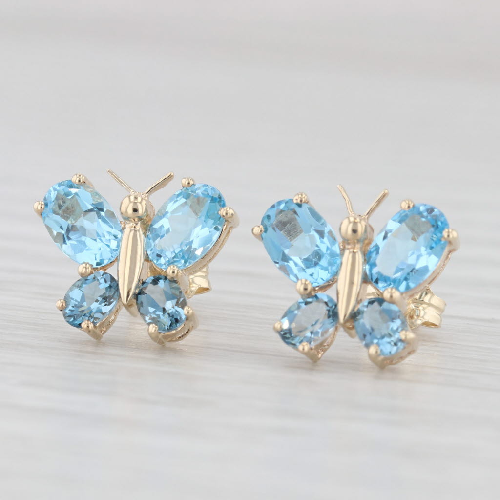 Light Gray 3.10ctw Blue Topaz Butterfly Stud Earrings 10k Yellow Gold