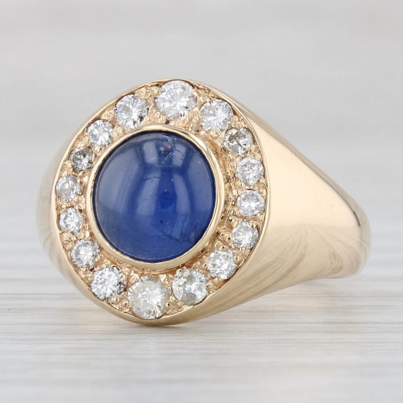 Light Gray Blue Star Sapphire 0.50ctw Diamond Halo Ring 14k Yellow Gold Size 8.25