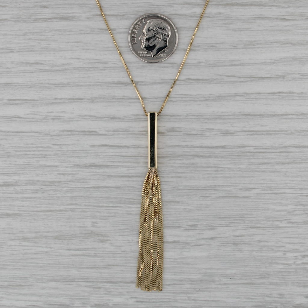 Fringe Drop Pendant Necklace 14k Yellow Gold 17" Box Chain
