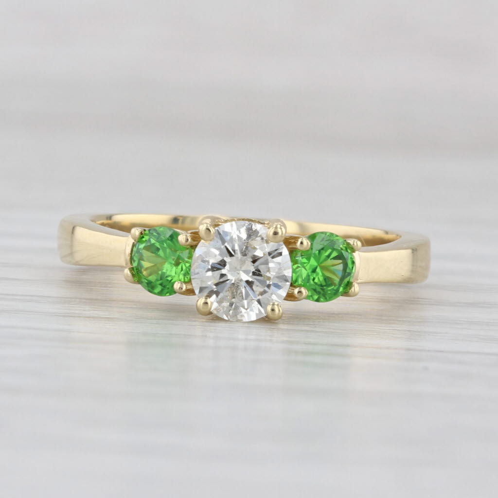 1.17ctw Diamond Green Demantoid Garnet 3-Stone Engagement Ring 18k Gold Sz 7.75