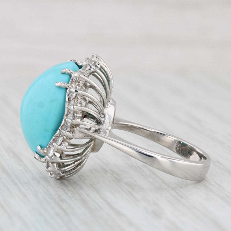 Turquoise Cabochon Lab Created Spinel Halo Ring 14k 18k White Gold Sz 5 Cocktail
