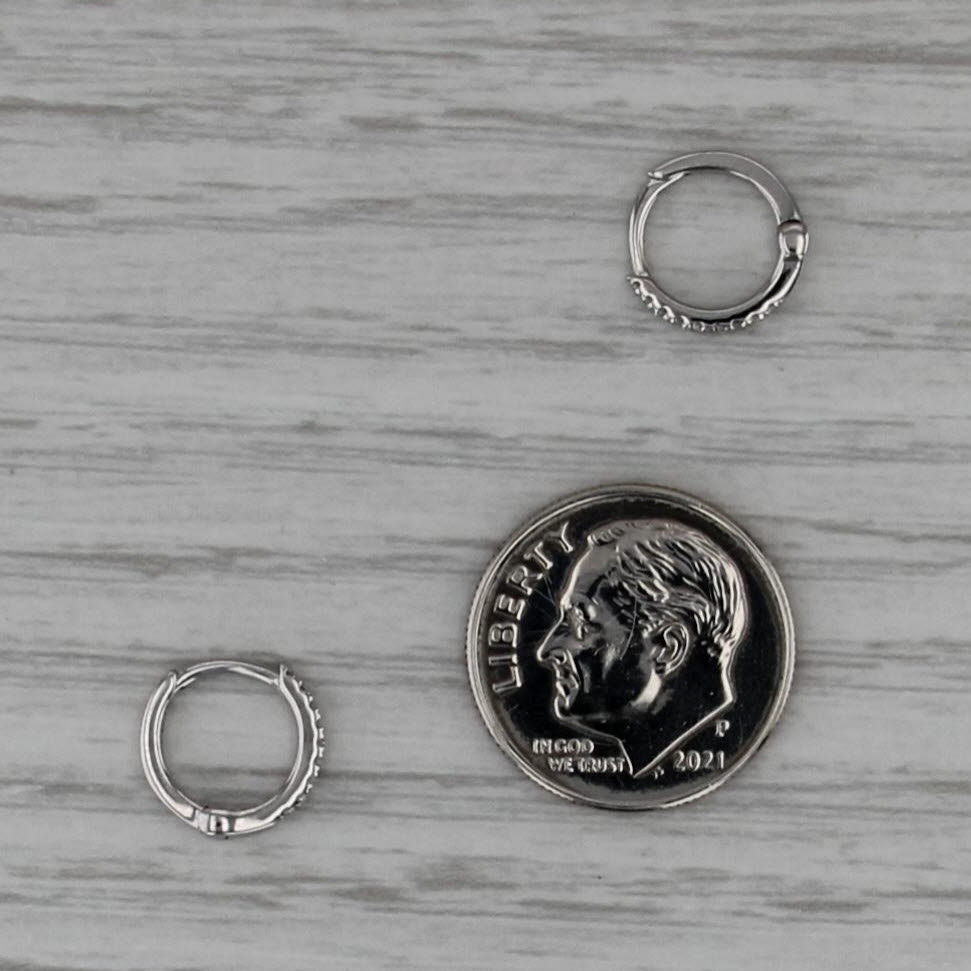 Diamond Micro Huggie Hoop Earrings 14k White Gold Small Round Hoops 9.7x1.7mm