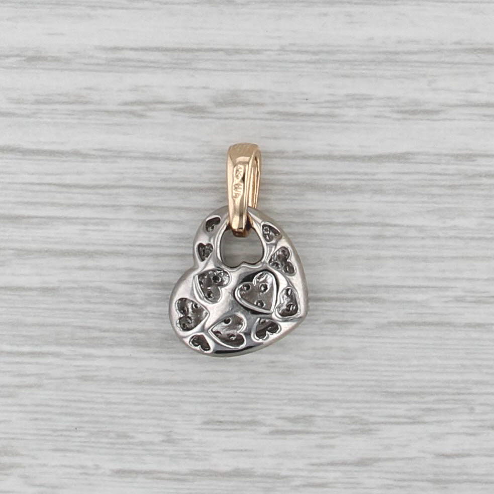 0.55ctw Pave Diamond Puffy Heart Drop Pendant 2-Toned 14k Yellow White Gold