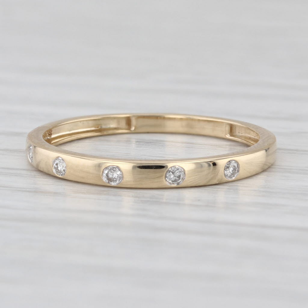 Diamond Dots Wedding Band 14k Yellow Gold Stackable Ring Size 7.25